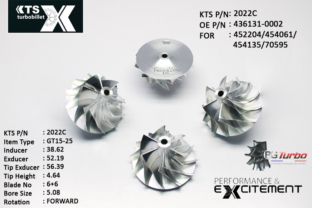 ROUE FORGÉE MFS PERFORMANCE - 6+6 PALES - INDUCER : 38,62 - EXDUCER : 52,19 - TYPE : GT15-25ANGLE : 60° - ROTATION : Forward - SUPER BACK : 2,39 - BORE SIZE : 5,08
